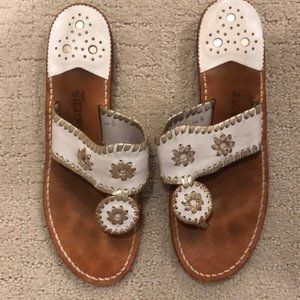Jack Rogers Flat Sandals - White and Gold